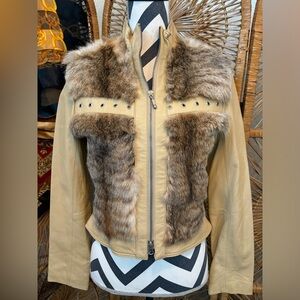 Vintage NWT 1980s Paolo Santini bohemian real fur and leather jacket
